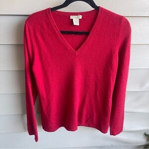 Vertical Design Cashmere Women’s Holiday Red V-neck Pullover Sweater Size Medium